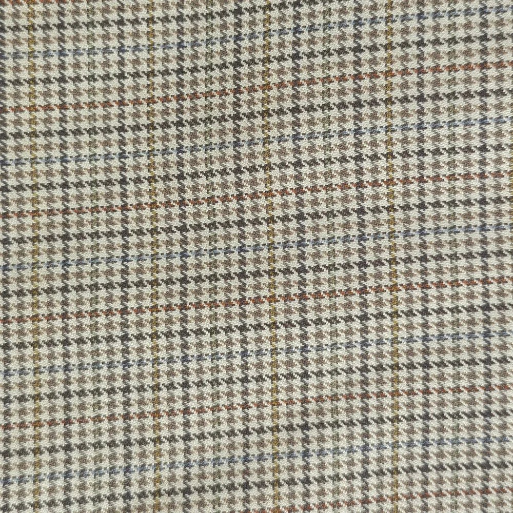 Alan Flusser Mens Silk Worsted Wool Houndstooth Sport Coat Blazer 46R Tan Brown
